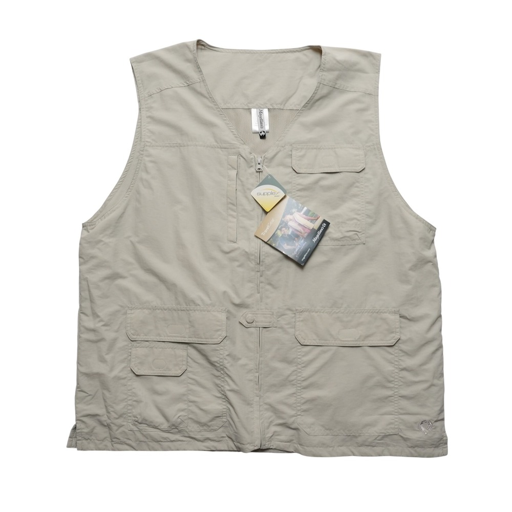 Magellans Signature Travel Vest Mens XL Taupe Nylon RFID Multi Pocket NWT
